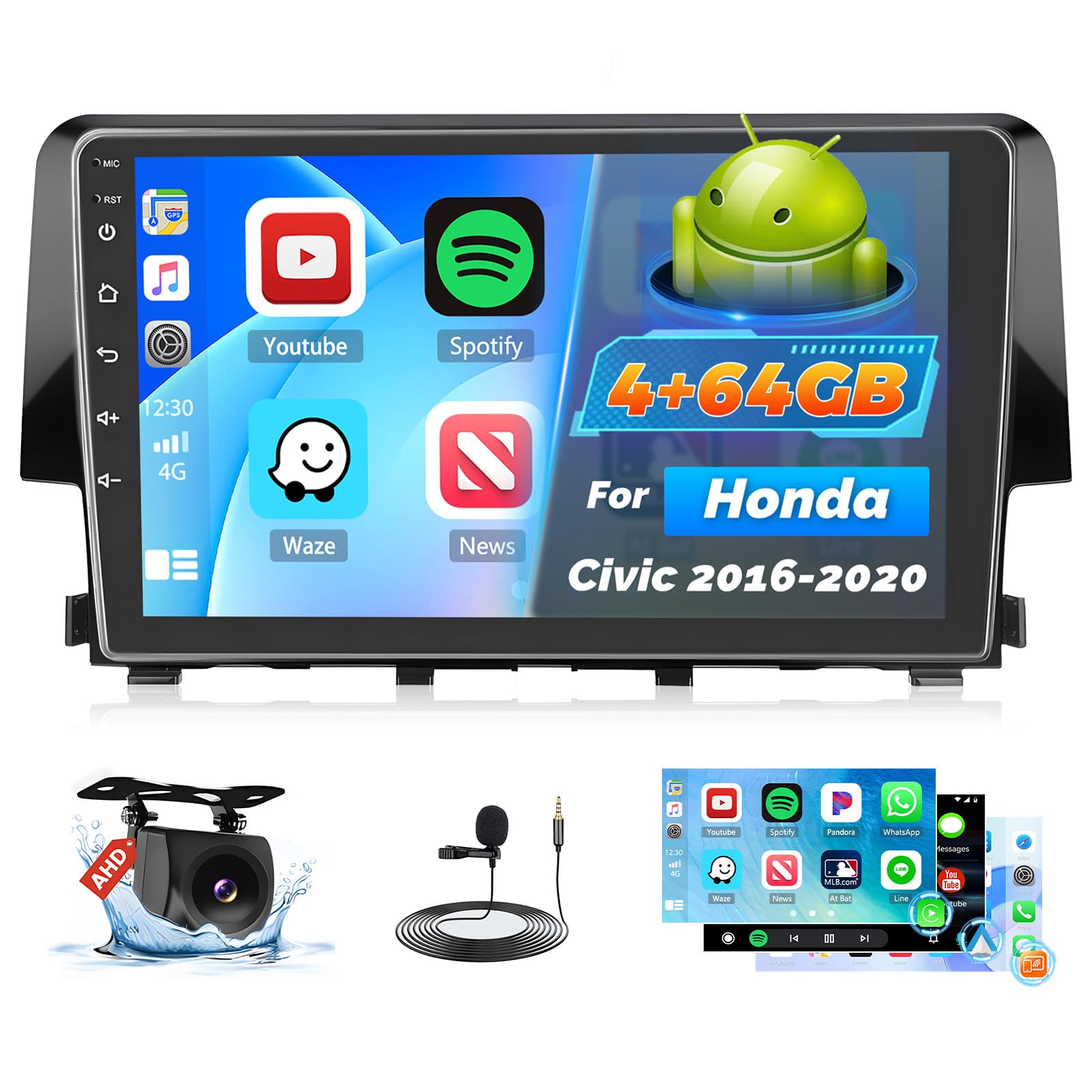 Photo 1 of [Upgrade] Android 15 Car Radio for Honda Civic 2016-2020, 9 inch Capacitive HD Touch Screen Head Unit with Carplay Android Auto/5GHz WiFi/GPS Navigation/Bluetooth 5.0/1280 * 720/32EQ [4+64G]