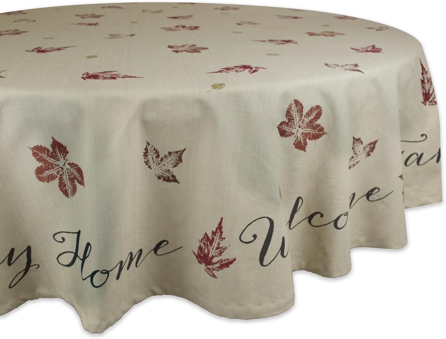 DII 100% Cotton, Machine Washable, Printed Kitchen Tablecloth For Dinner Parties, Fall, Holidays & Thanksgiving - 70" Round, Seats 4-6 People, Rustic Leaves