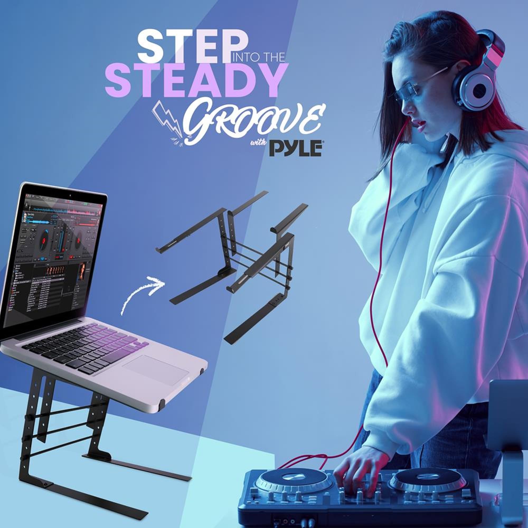 Pyle Portable Dual Laptop Stand - Standing Table with Adjustable Height, Ergonomic Design & Anti-Slip Prongs for DJ Mixer, Sound Equipment, Workstation, Gaming & Home Use - PLPTS38, Black - Image 8