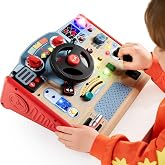 TOP BRIGHT Montessori Busy Board with LED Light, 3 Year Old Boy Gift | Sensory Toys with Sounds &amp; Switches, Activity Boards for Kids 3-5, Toddler Steering Wheel Toy, 3 Year Old Boy Birthday Gift