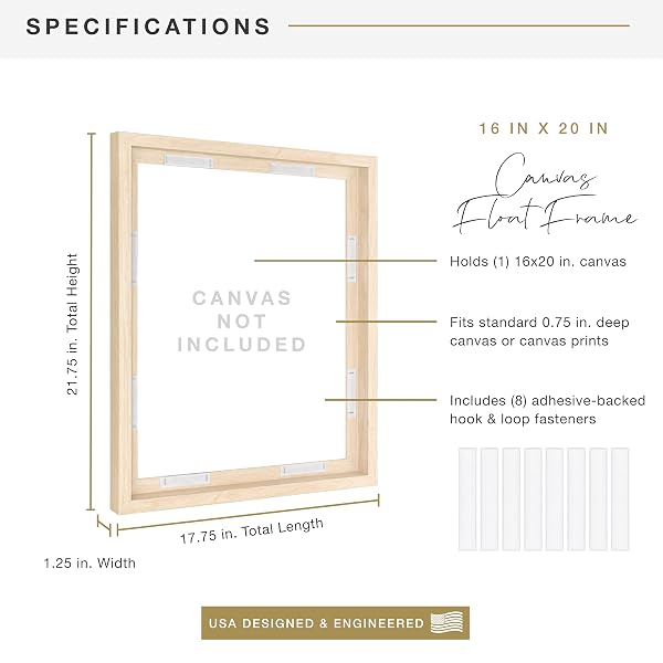 MCS CANVAS FLOAT FRAMES 16X20 FRAME, NATURAL WOODGRAIN FOR FINISHED CANVASES, VERTICAL & HORIZONTAL WALL HANGING LARGE WITH ADHESIVE FOR CANVAS PAINTINGS (1-PACK)
