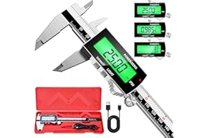 Preciva Backlight Digital Caliper,6inch IP54 Waterproof Rechargeable Electronic Micrometer with LCD Screen, Measurement Conve