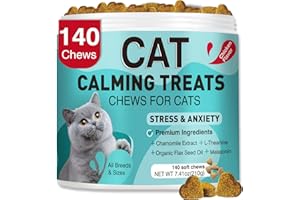 MNQAXZ Cat Calming Treats, 140 Soft Chews to Relieve Anxiety, Stress & Prevent Bites, Perfect for Travel & Veterinary Visits, Soothing Calming Care for Indoor Cats Chicken Flavor 7.41 OZ