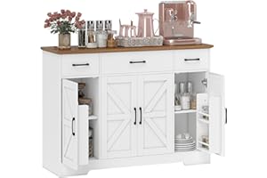 HOMCOM Farmhouse Sideboard Buffet Cabinet with Soft-Close Hinges, 47" Coffee Bar Cabinet with 3 Drawers and 3 Adjustable Shel