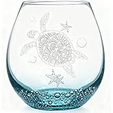 Sea Turtle Stemless Wine Glass for Women, 19 Oz Ideal Unique Birthday Gifts for Turtle Lovers, Mother's Day Gifts for Her Ocean Coastal Theme Beach Party Man Mom Friends (Bubbly Teal)
