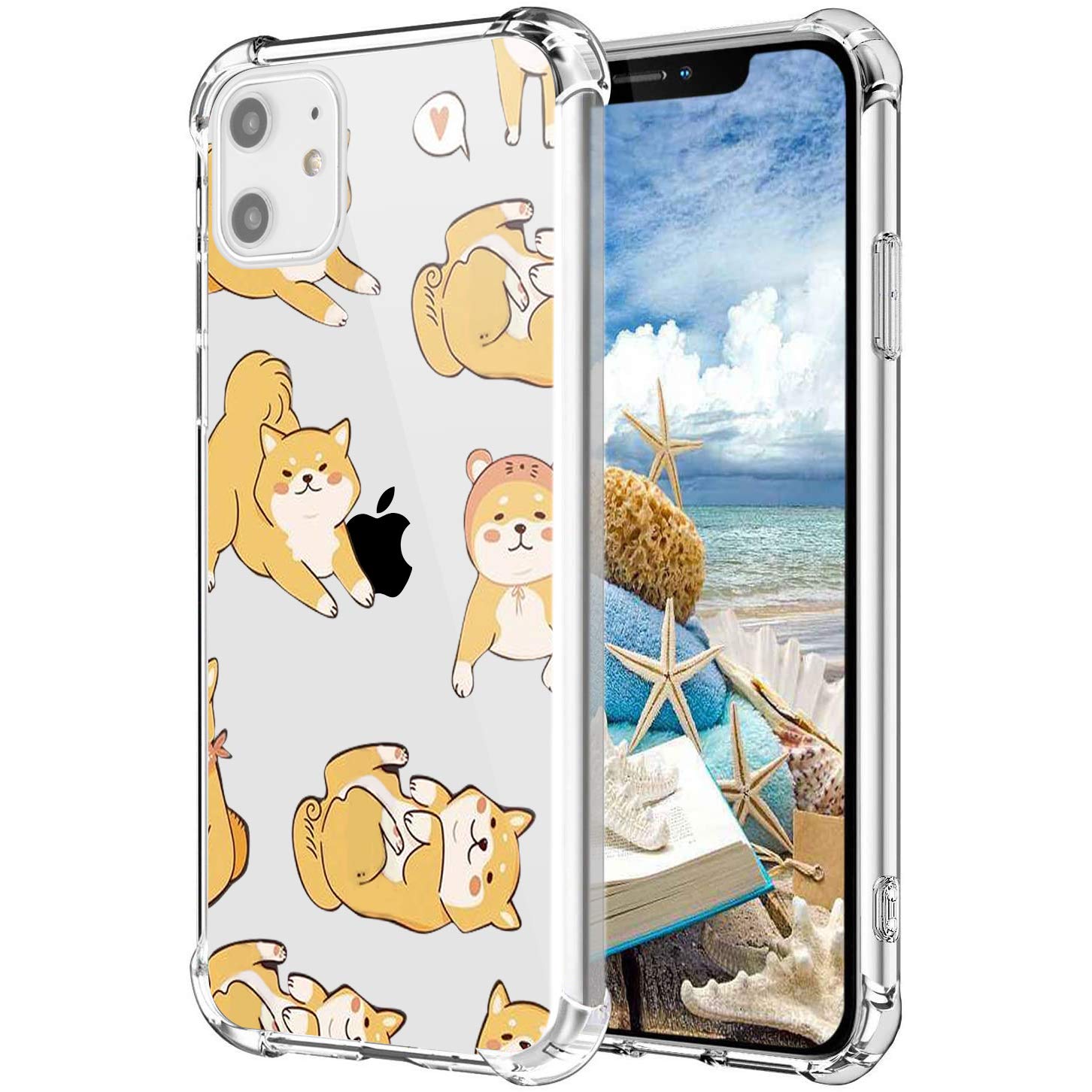 MAYCARI for iPhone 11 Pro Case Shiba Inu Clear, Cute Dog Design Transparent Shockproof Hard PC Back + TPU Soft Bumper Cover with Air Cushion Protective for Boys&Girls