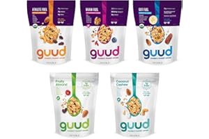 EVOKE GUUD 5 Flavor Muesli Cereal Variety Pack, 12 Ounce (Pack of 5), Athlete Fuel, Brain Fuel, Gut Fuel, Fruity Almond, Coconut Cashew, Vegan, Non-GMO Certified, Kosher