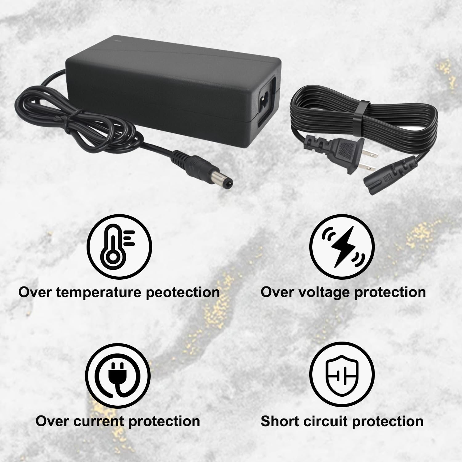 Cordro 42V 2A Charger Universal 5 Plugs Replacement for 36V Lithium Battery, Pack DC 5.5 * 2.1/2.5 with 8mm 3 Prong /12mm 3 Prong /8mm RCA/3-Pin Male XLR Connector, Power Adaptor Supply Cord
