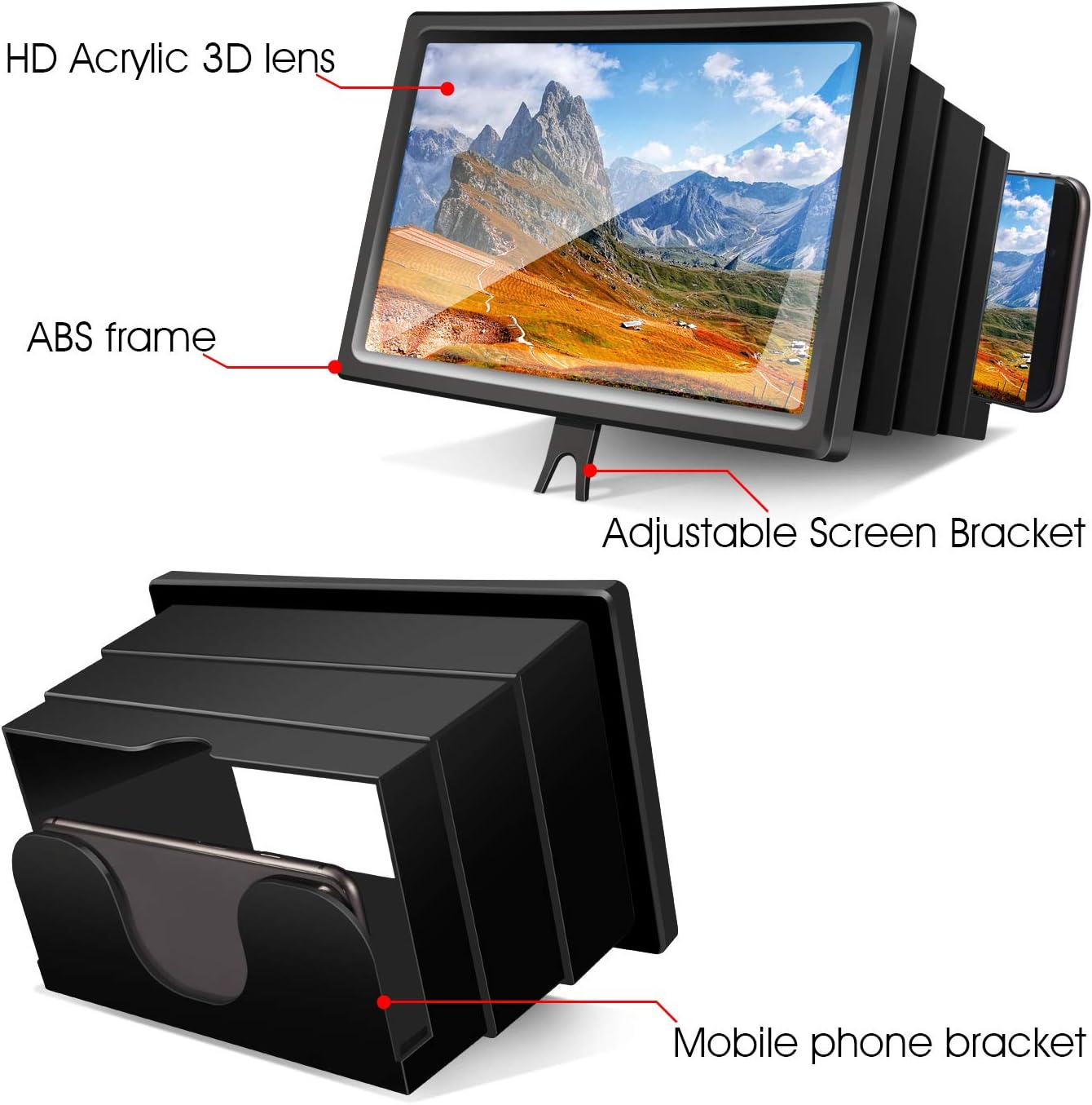 Foonii 12’’ 3D Screen Magnifier for Cellphone, HD Phone Screen