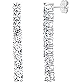 14K White Gold Drop Dangle Earrings, Linear 4mm Round Cubic Zirconias Tennis Drop Design, 1.5 inch Length