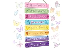 Easozoom Girls Kids Unicorn Butterfly Boho Rainbow Elephant Affirmation Wall Decor Art For Toddler & Baby Princess Nursery Room Wood Signs & Decorations, Butterfly