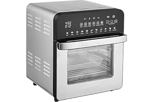 GoWISE USA 14.7-Quart Air Fryer Grill with Dual Heating Elements & Oven with Rotisserie, Dehydrator, Preheat and Broil Functions + 11 Accessories with 2 Recipe Books (Stainless Steel/Black), Ultimate