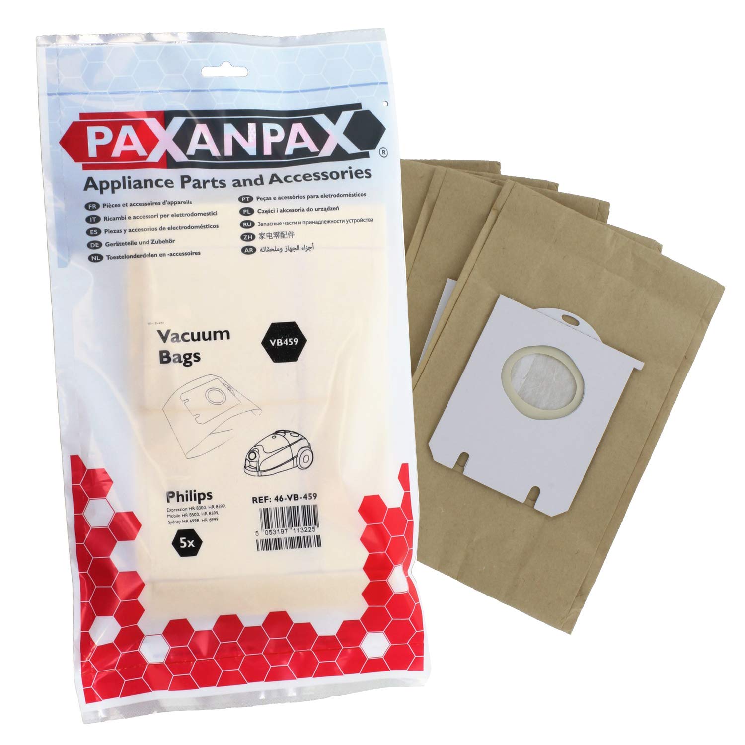 Paxanpax VB459 Compatible Paper Bags Philips Expression, Mobilo, Sydney Series (Pack of 5)