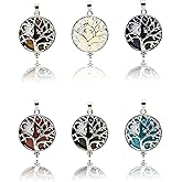 Flemtai 6 Pieces Owl Tree of Life Pendant Gemstone Chakra Crystal Quartz Stone Owl Pendants Chakra Healing Charm for Necklace Earrings Bracelets Jewelry Making, 6 Colors
