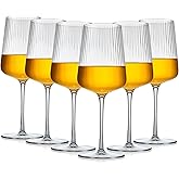 Qinyoung Ribbed Wine Glasses Set of 6 Modern Wine Glasses 17oz Crystal Ribbed Glassware for Art Deco Red White Champagne Fancy Glassware for Christmas Weddings Dinner Parties