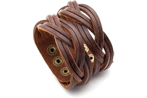 Mgutillart Punk Braided Band Bracelet Wide Leather Arm Cuff Bracelet