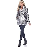 white mark Women's Metallic Zip Up Puffer Coat