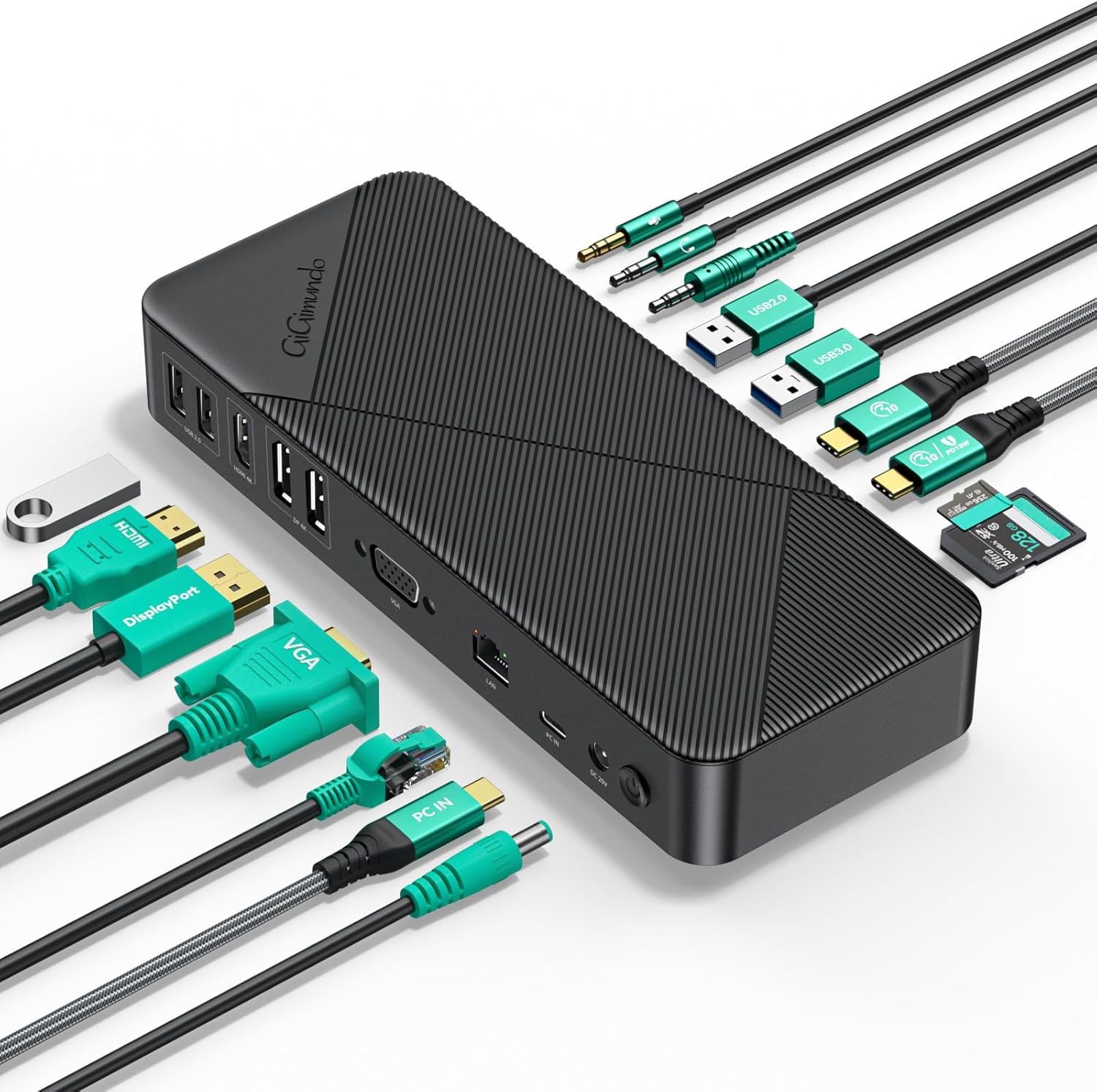 GiGimundo TG20 Powered USB-C Docking Station with Multi Ports - Dual/Triple Monitor Display, PD60W, 1Gbps Ethernet, 4K 60Hz HDMI DP, VGA - for Windows Laptops