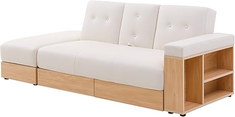 Amazon モダンデコ 2人掛け リクライニング ソファ ソファーベッド 大容量 収納 オットマン付き Massimo ホワイト ナチュラル ソファベッド オンライン通販
