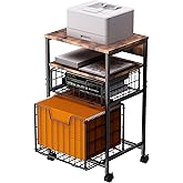 ZNMYDMT 4-Tier Rolling File Cart | 2-Drawer Mobile Filing Cabinet & Printer Stand with Hanging Organizer - Dark Brown