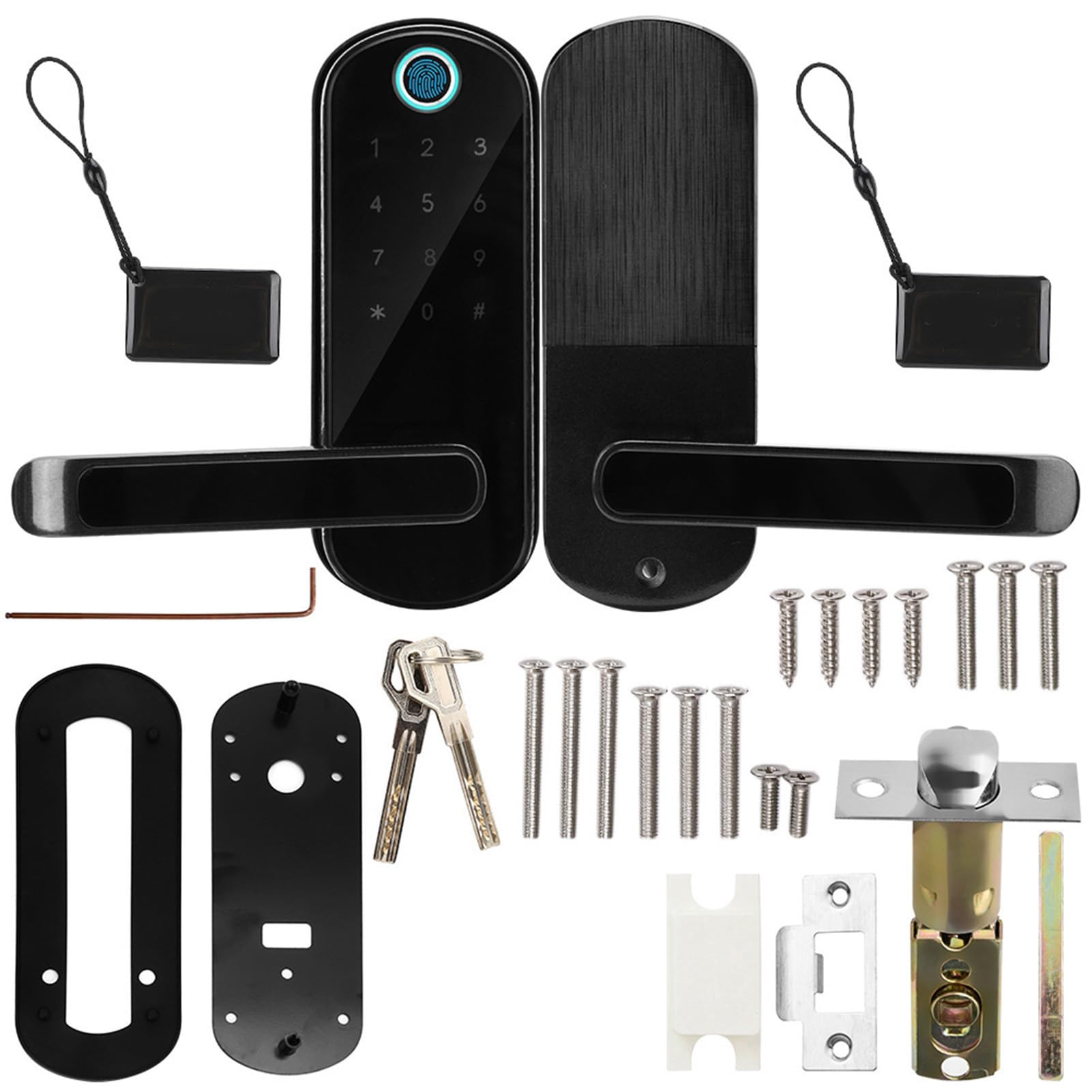 Dioche Fingerprint Door Lock, Biometric Digital Electronic Lock, 5-in-1 APP Remote Control/Password/Fingerprint/Card Swipe/Key Entry, Black with Polished Finish, Modern Style, Home & Office Security