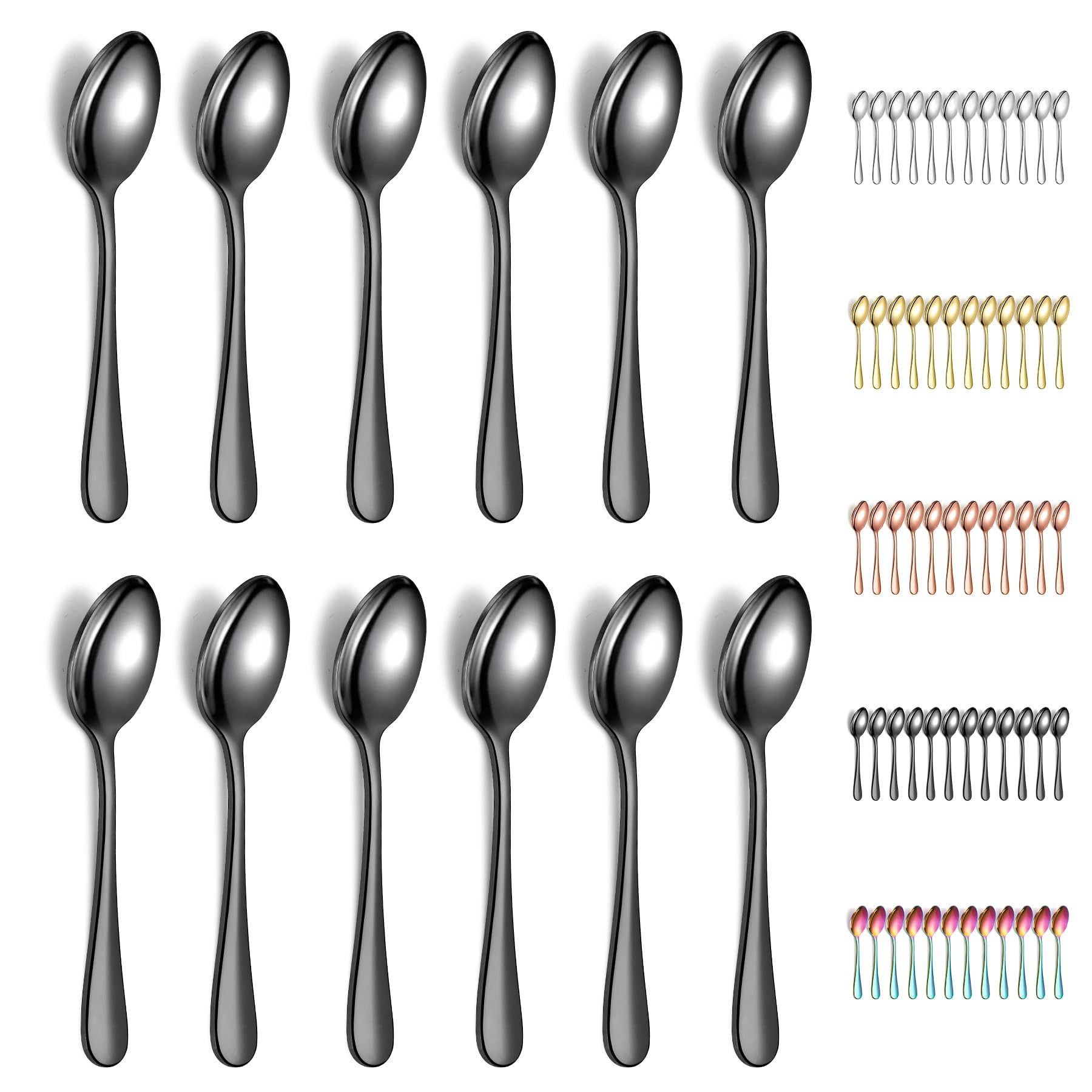 Evanda Black Teaspoons 12 Pieces, Black Titanium Plating Stainless Steel 14cm Tea Spoon, Cutlery for Tea, Coffee, Cake, Dessert and Salad, Dishwasher Safe, EV.1010TS.B12