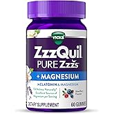 ZzzQuil Pure Zzzs + Magnesium, Sleep Aid, Magnesium Citrate and Melatonin Gummies, Melatonin 2mg, Sleep Aids for Adults, Mixed Berry Flavored, 60 Sleep Gummies