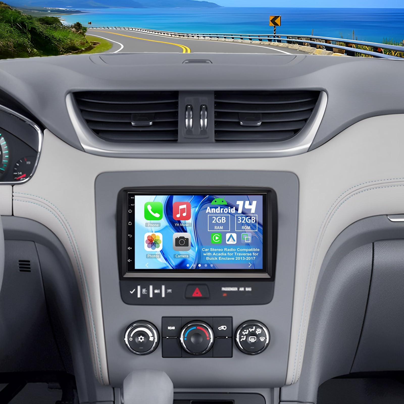 Photo 1 of Slakerbe Android 14 Car Radio Compatible for GMC Acadia 2013-2017 for Chevy Traverse 2013-2017 for Buick Enclave 2013-2017, 2G+32G 7" Car Stereo with Carplay Android Auto GPS WiFi Mic Backup Camera