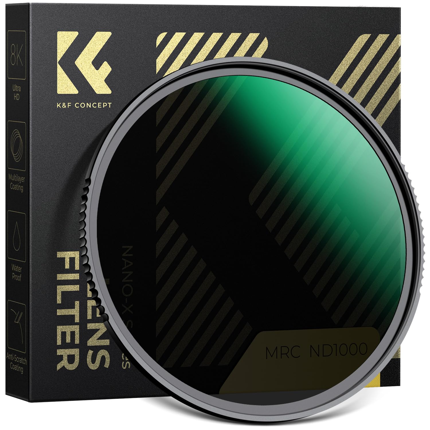 K&F CONCEPT 62mm ND1000 Filter, Solid Neutral Density Lens Filters Optical Glass Grey ND with Multi-Resistant Coating (Nano-X Series)