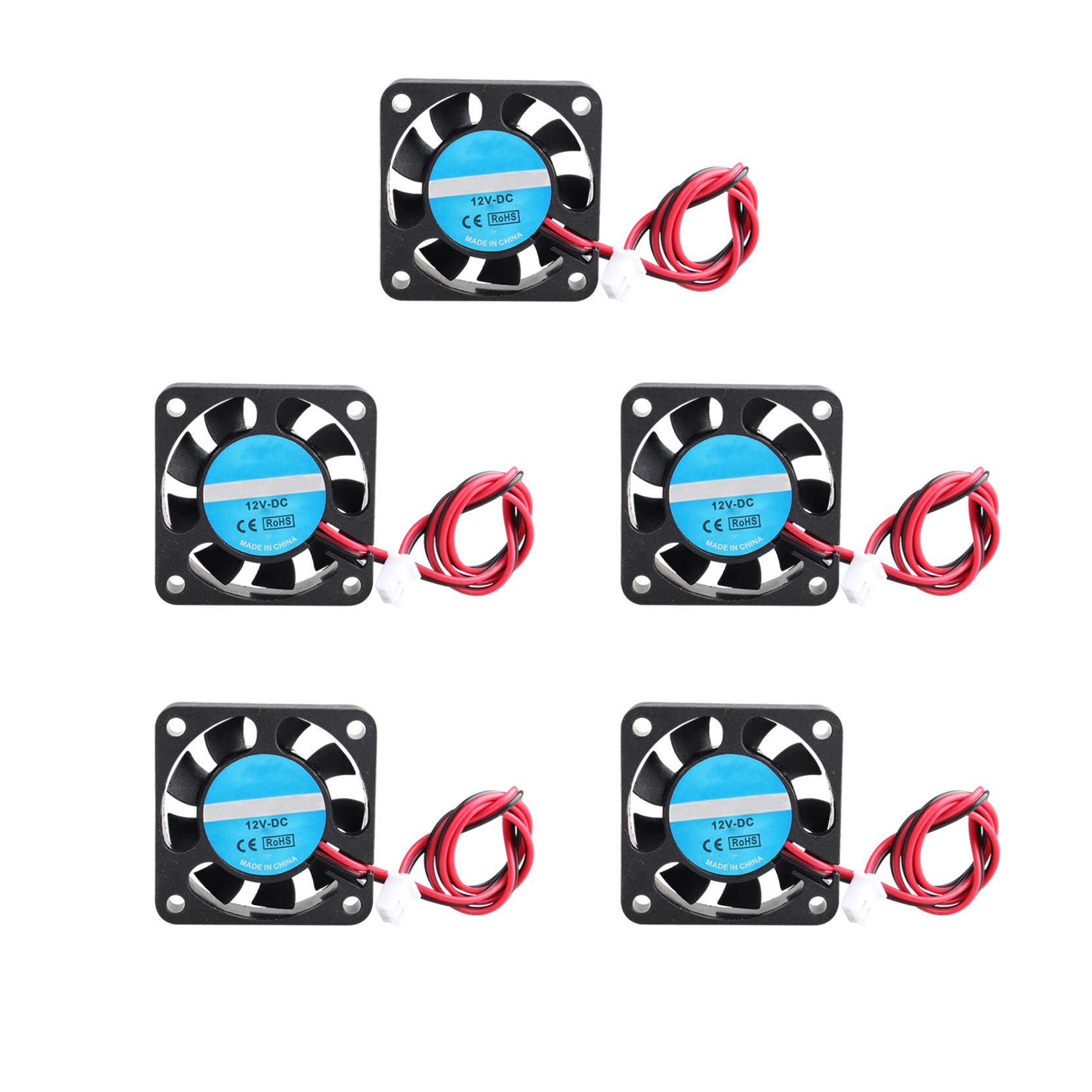 Jopto 5Pcs 3D Printer Fan 12V DC Mini Quiet Cooling Fan 40 x 40 x 10mm with 28cm Cable Compatible with 3D Printer Extruder Hotend Makerbot MK7 MK8 CPU Chip Arduino