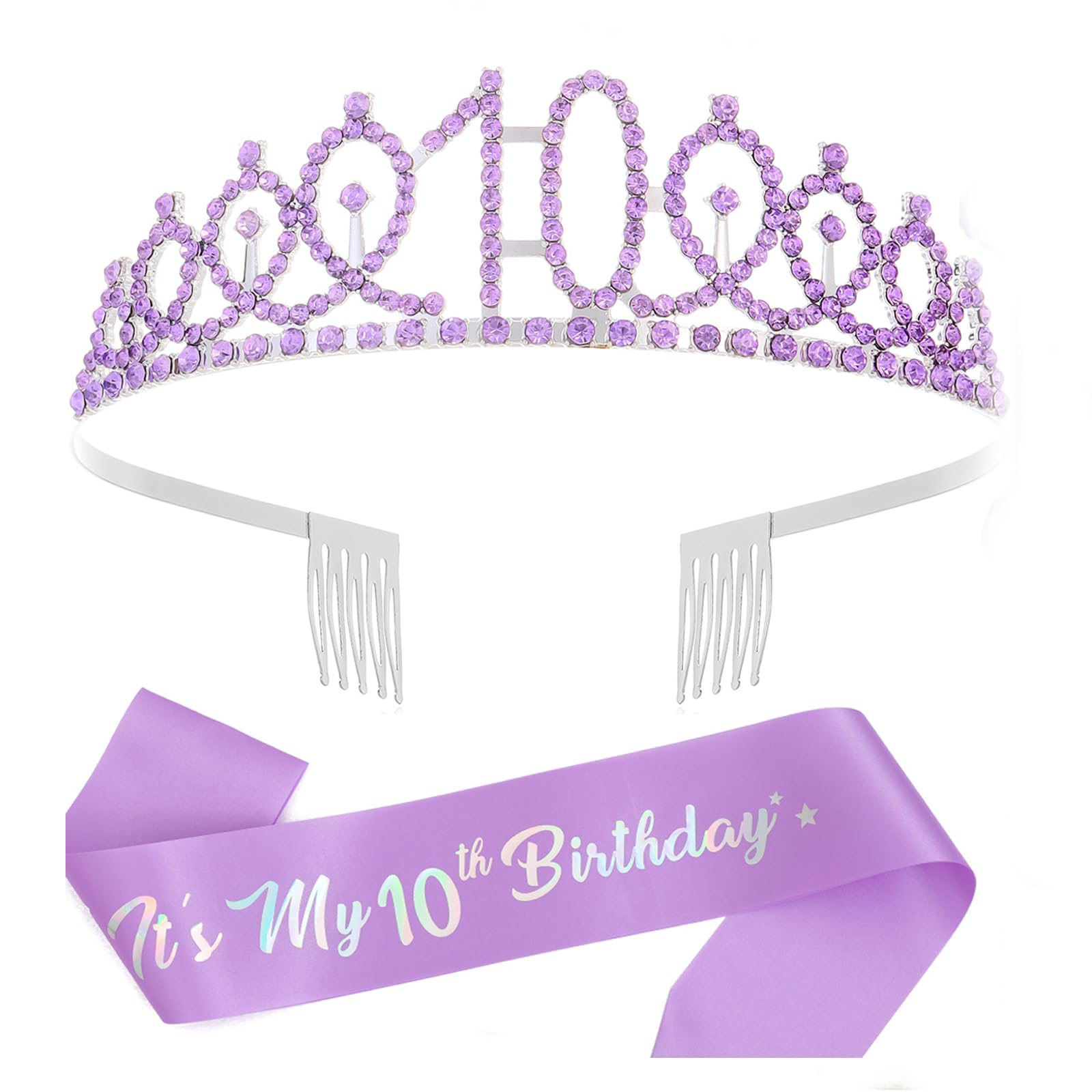 View 1 of 10th Birthday Decorations for Girls,Purple Headband & Glitter Sash Set for 10 Year Old Girl Birthday Decoration(Purple)