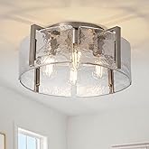 MIAYBPH Nickel Semi Flush Mount Ceiling Light Fixture, 17.7-Inch Glass Drum Flush Mount Light Modern Foyer Lighting Fixtures 