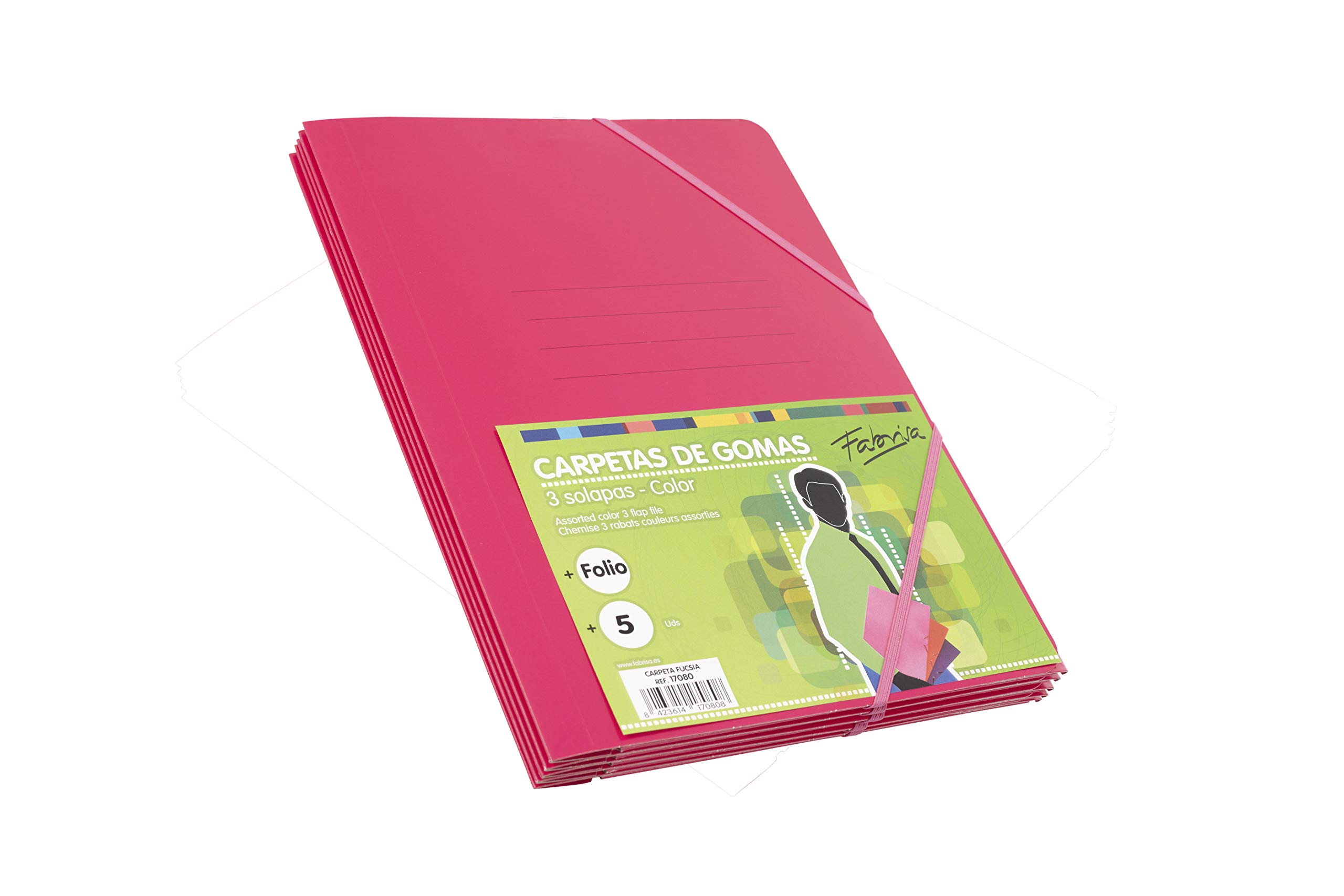 Pack of 5 Folders Folio Size with Flap and Elastic Rubber Colour Fuchsia