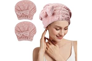 Songaa Microfiber Hair Drying Towel, 2 Pack Hair Towel Wrap for Women, Quick Dry Hair Turban for Wet Hair (Pink & Pink)