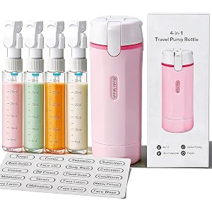 4 in 1 Travel Dispenser Bottle,4 Pack 30ML Travel Bottles for Toiletries, Leak Proof Travel Size Containers (Pink, OneSize)