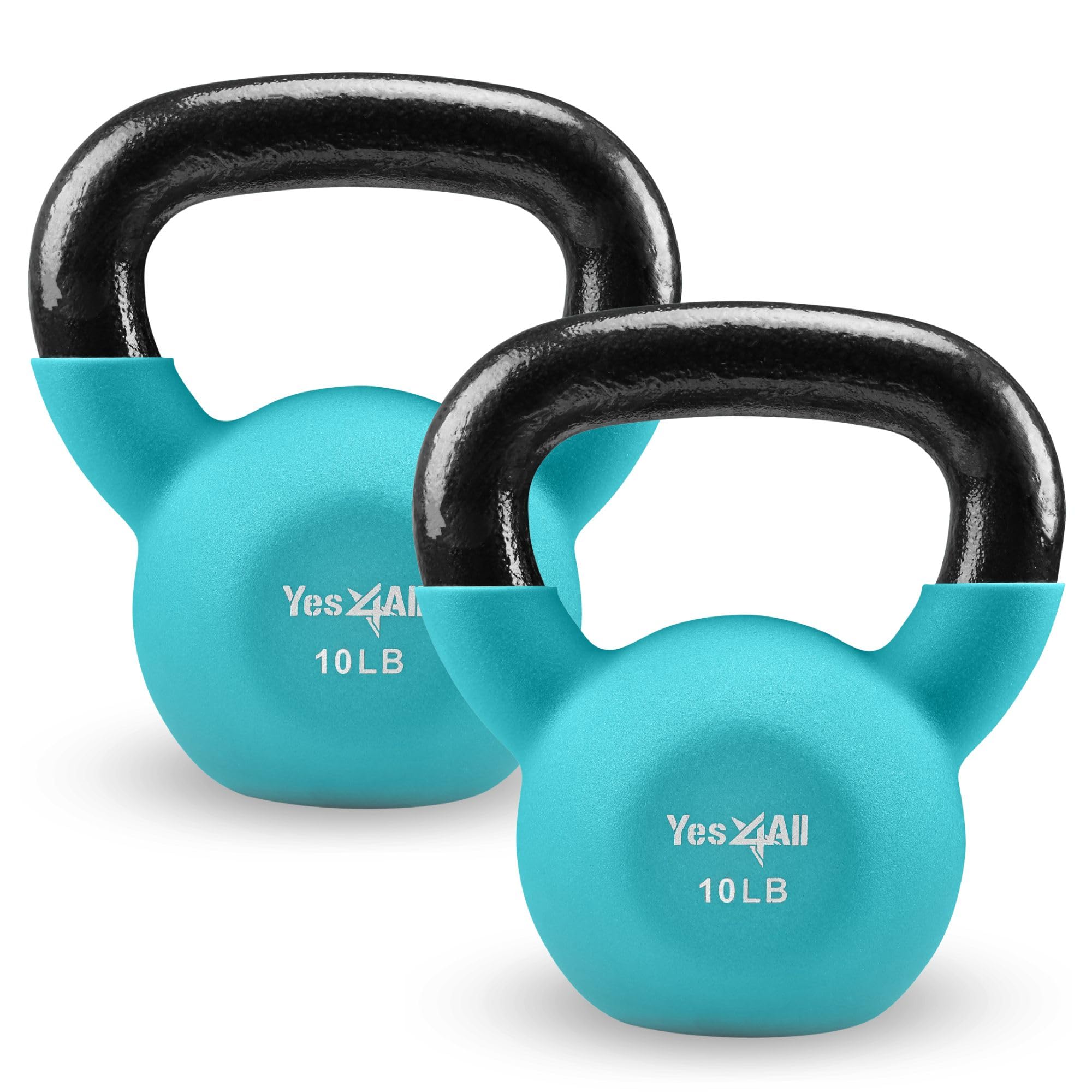 Yes4All Kettlebell, Pair 10 LB Neoprene Coated Cast Iron Kettlebells, Wide Grip Handle & Flat Bottom for Swings, Squats, Deadlifts, Push Ups & Full Body Training at Home Gym Image