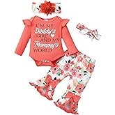SUNNY PIGGY Newborn Baby Girl Clothes Infant Outfits Romper Floral Fall Outfit Bell Bottoms Pant Sets Hat Headband Flowerpant
