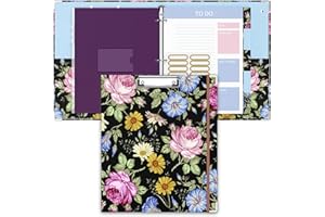 ZAXMEY 3 Ring Binder, 1 Inches Round Ring Binder with Clipboard, Dividers Tabs, PVC Zipper Bag Sleeves & to Do List Planners, Decorative Binder for Women, Men, School, Office Supplies, Flowers