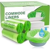 XUEPETT 120 Pack Commode Liners with 120 Super Absorbent Pads | Disposable Leakproof Bags, Bedside Commodes for Elderly &amp; Post-Surgery Care, Universal Fit for Standard Toilet Chair Buckets