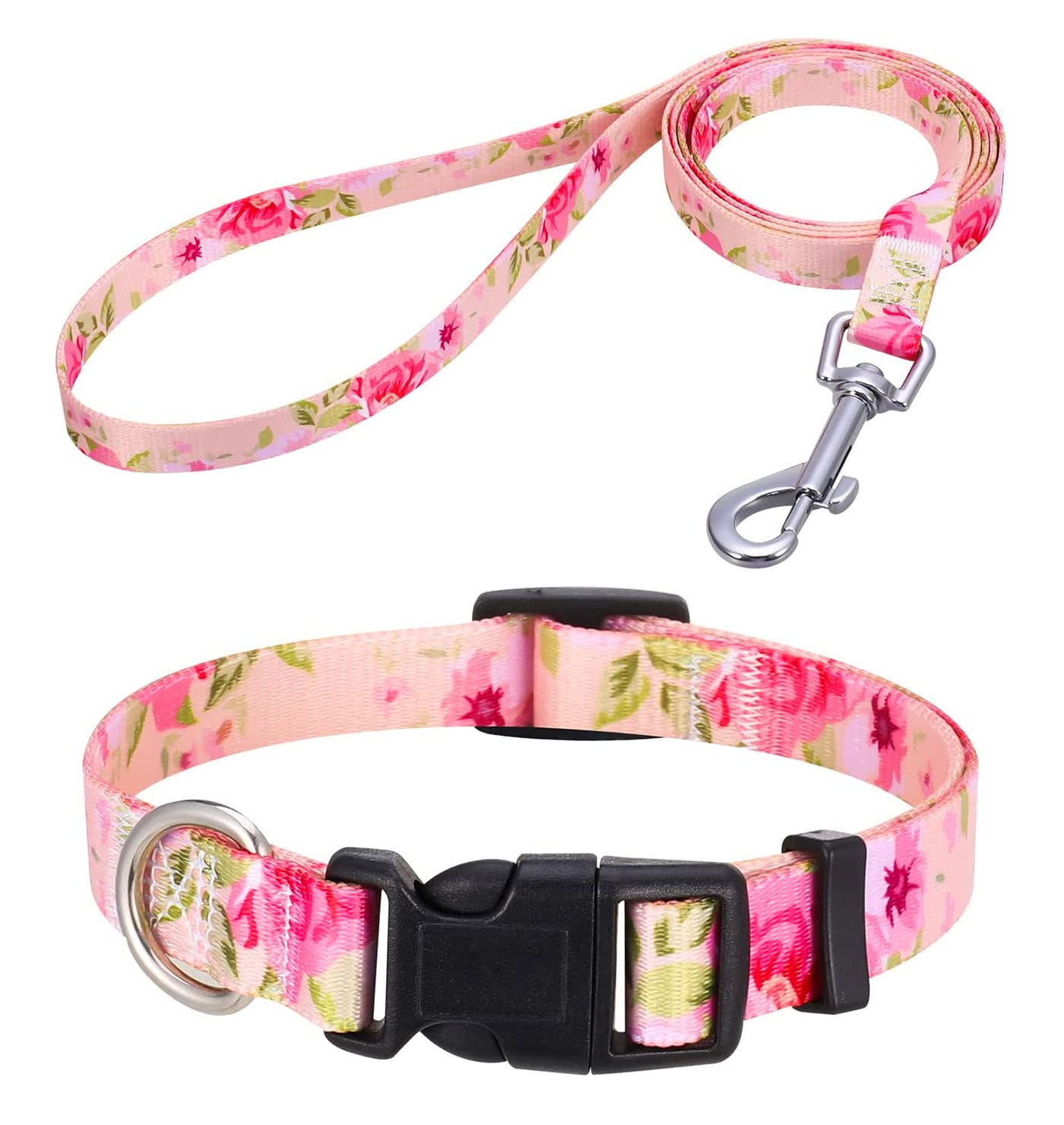 Mihqy Dog Collar and Lead Set with Bohemia Floral Tribal Geometric Patterns - Soft Ethnic Style Collar Adjustable for Small Medium Large Dogs(Pink Rose Set,XS) — image 1