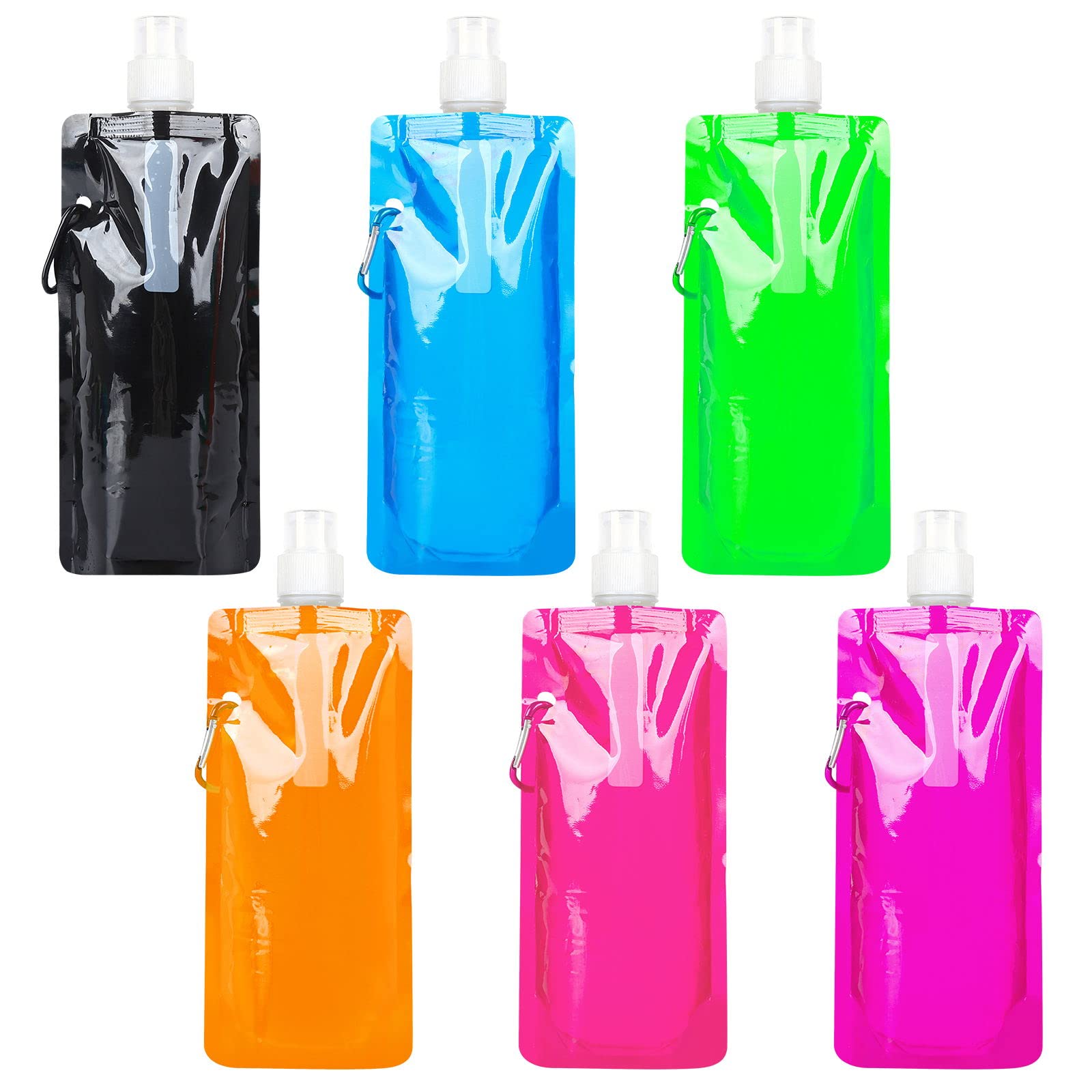 Foldable Sports Bottle,6pcs Collapsible Water Bottle Plastic Water Bag Foldable Water BagsLiquor Pouch Drinks Flasks Reusable Drink Pouches Bags with Clip for Outdoor Sports,Biking,Hiking,Travel