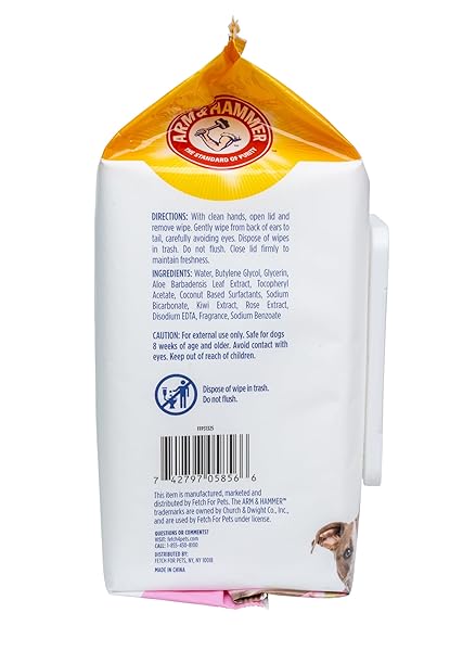 ARM & HAMMER FOR PETS ODOR CONTROL DOG WIPES, DEODORIZING WIPES WITH BAKING SODA FOR DOGS BETWEEN BATHS, GENTLE CLEANING PET GROOMING WIPES FOR EVERYDAY FRESHNESS, KIWI BLOSSOM SCENT, 100 COUNT