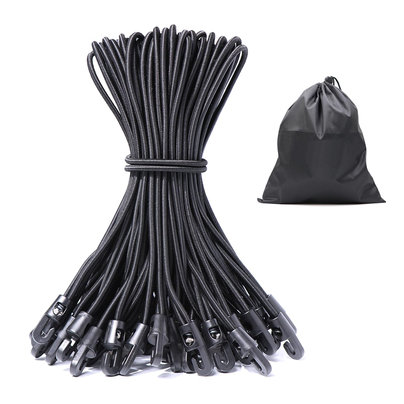 JunGG Bungee Cords with Hooks 25 Pcs 10 Inch Elastic Bungee Ropes with Hooks - Short Tarpaulin Hooks - Small Bungee Rope
