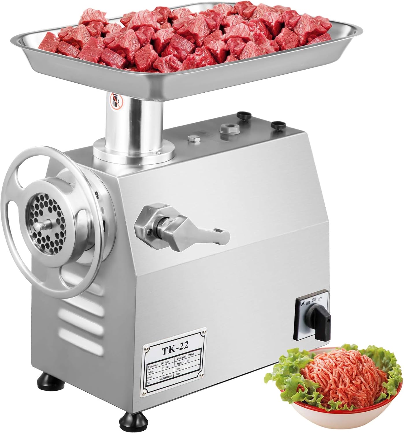 Happybuy Electric Meat Grinder 850W 550Lbs/H Commercial Sausage Maker Stainless Steel for Restaurant Butcher Supermarkets, 550LB, Sliver