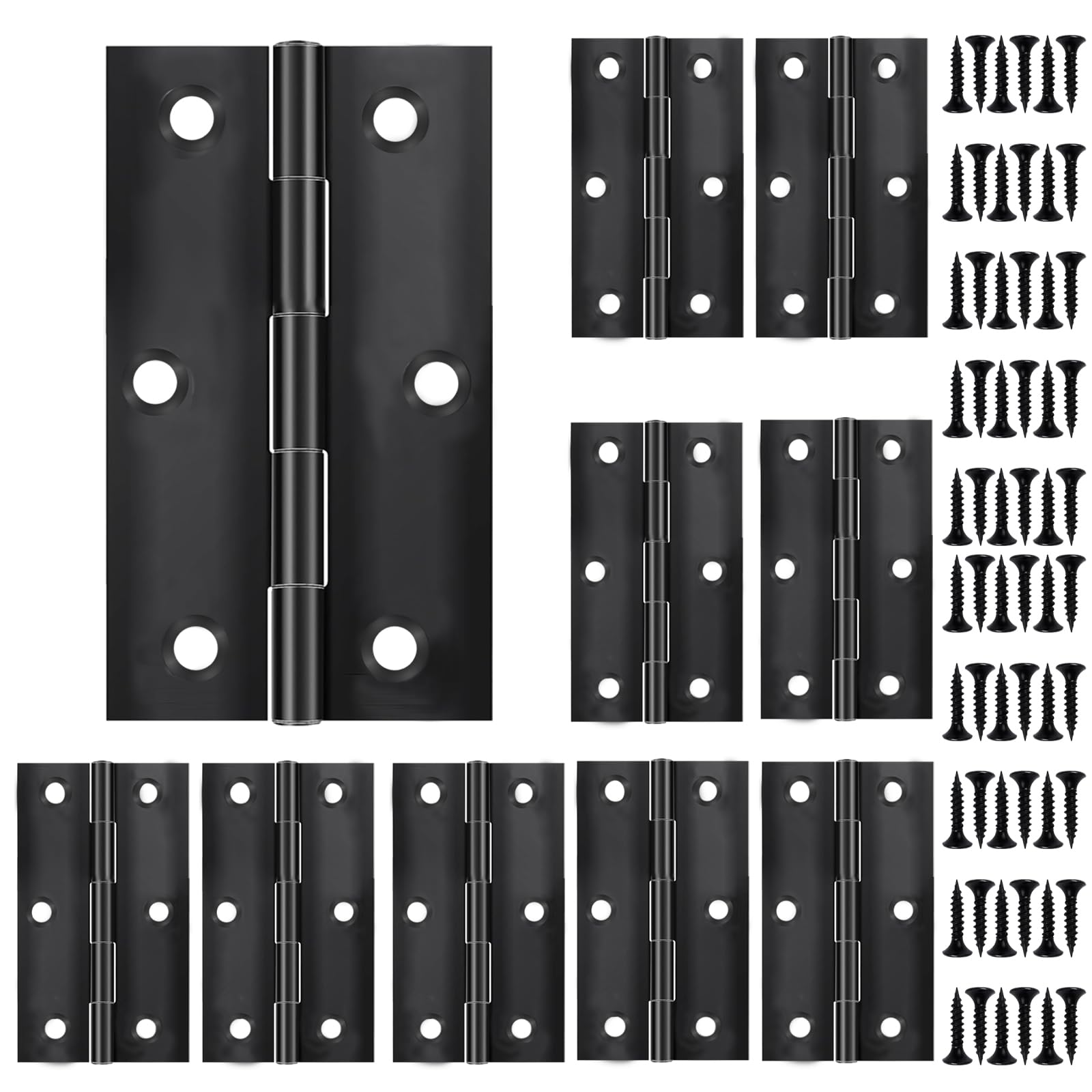 10 PCS Door Hinges 3 Inch (75mm) Matt Black Door Hinges for Small Wood Doors Hinges with 60 Pcs Screws for Light Wooden Gate Windows Closet Drawer Boxes