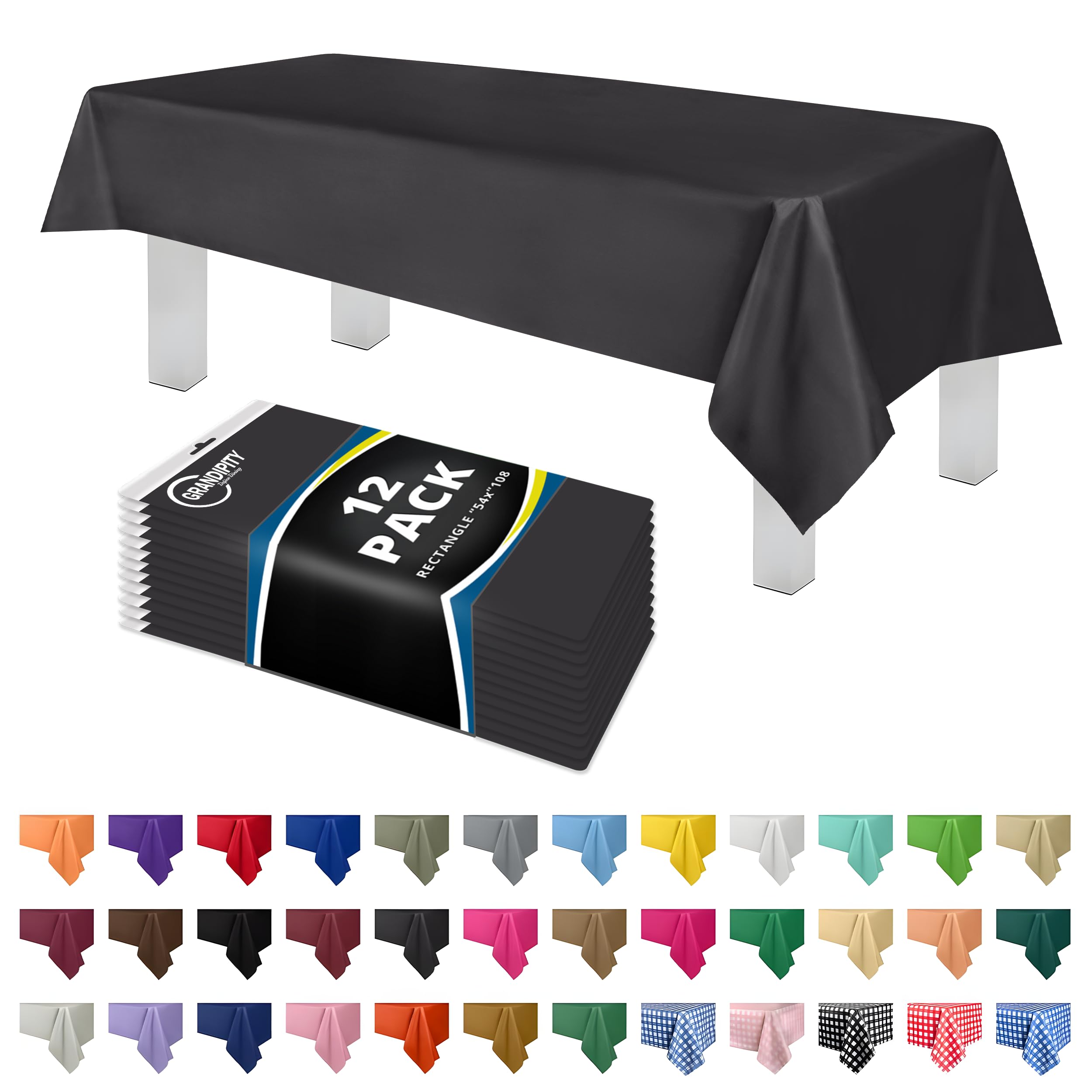 Dark Grey 12 Pack Premium Plastic Tablecloth 54 Inch. x 108 Inch. Rectangle Table Cover By Dluxware — image 1