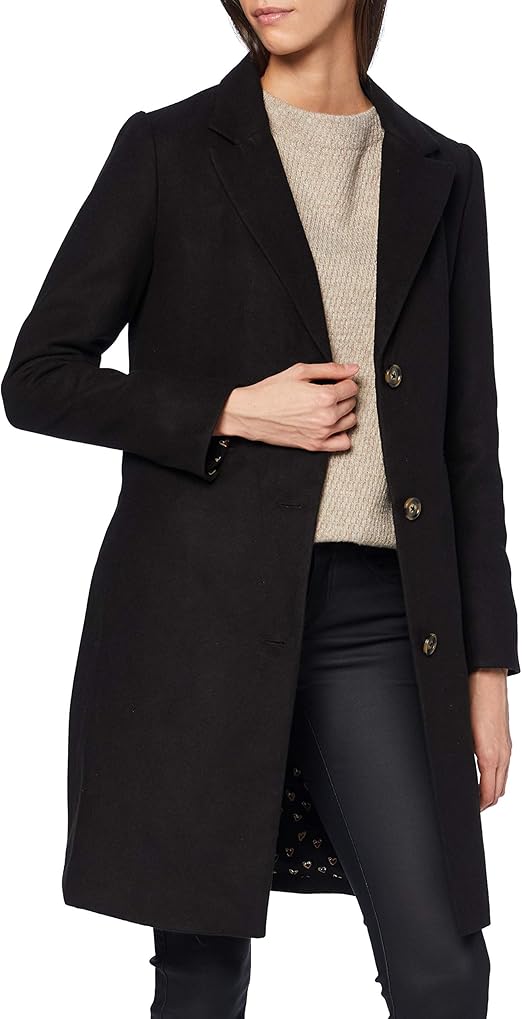 Yumi Women's Black Crombie Coat with Heart Lining Amazon.co.uk Clothing