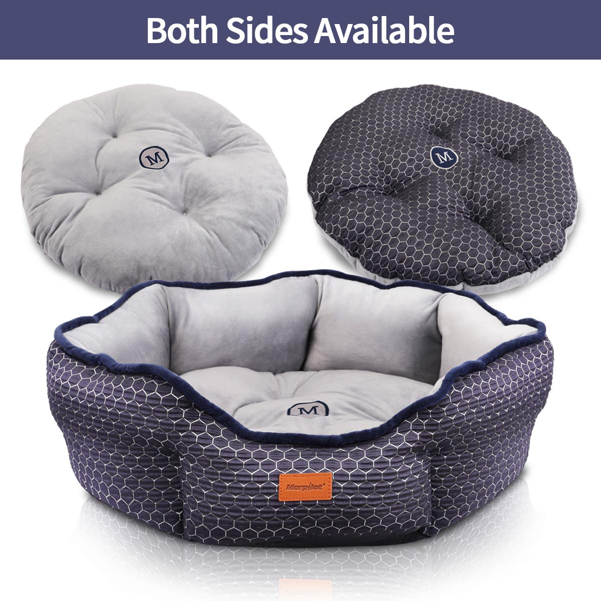 morpilot Haustierbett Katzenbett für Katzen und kleine, mittelgroße Hunde, Komfortables weichem Kissen, maschinenwaschbar Hundebett, Geschenkschale für langsames Fressen (mittelgroß: 60 * 60 * 18 cm)