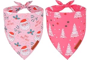 ADOGGYGO Pink Christmas Dog Bandana, Santa Xmas Tree Dog Scarf, Adjustable Fit Pink Pet Christmas Bandanas for Medium Large Dogs (Large)