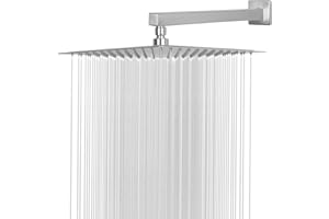 HarJue Shower Head with Extension Arm, High Pressure Square Shower Head with ShowerArm, Stainless Steel Rainfall Showerhead-Waterfall Full Body Coverage (12'' ShowerHead with 16'' Arm, Brushed Nickel)